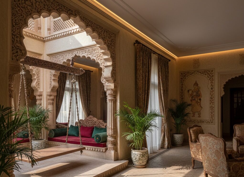 Heritage luxury house interior design with traditional Indian planning by Chithra Archdesign
